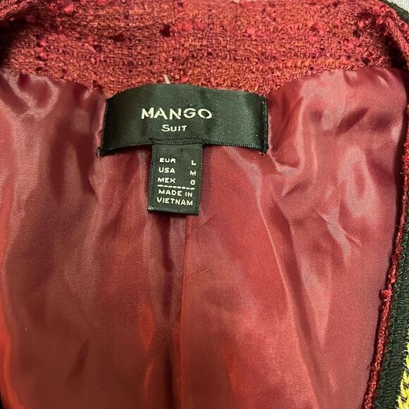 MANGO Red & Black Tweed Blazer Jacket with gold chain trimming C14 - Picture 8 of 13
